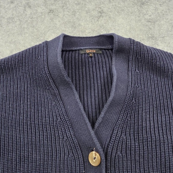 Quince Sweater Womens Small Navy 100% Organic Cotton Boxy Cropped Cardigan Knit - Picture 6 of 14